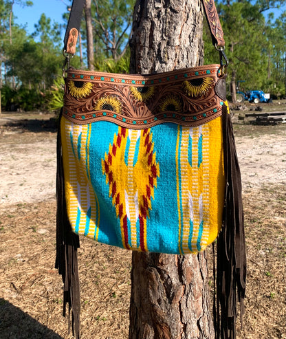 Sunflower Woven Leather Fringe Purse