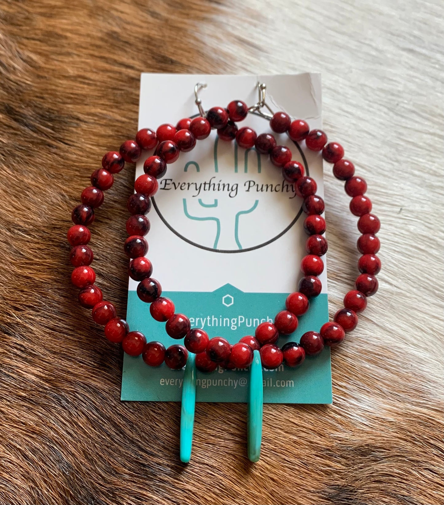 Big Red/Turquoise Hoop Earrings